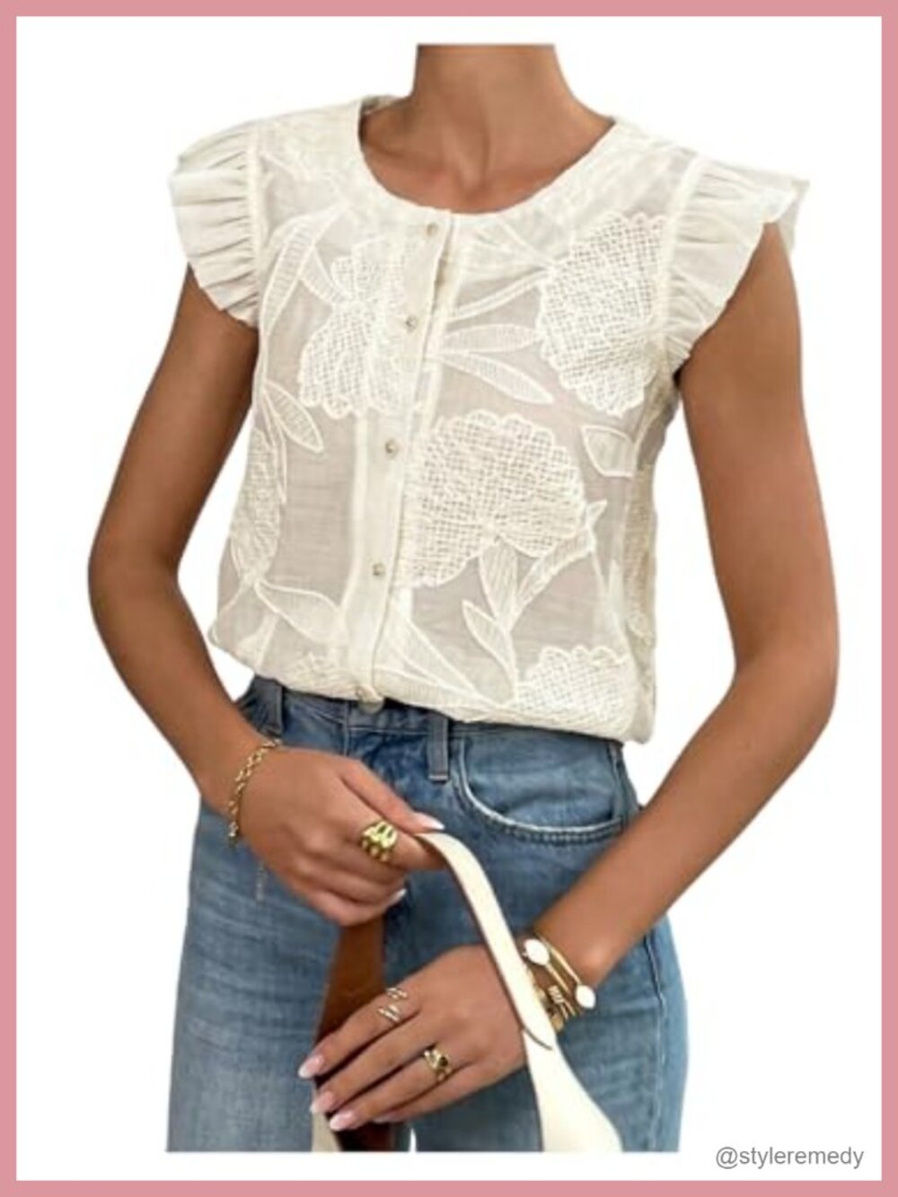Women's Embroidered Sheer Button Down Blouse